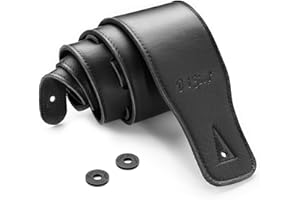 Dat Strap Black Real Leather Guitar Strap for Electric, Acoustic, Bass, and Classical Guitar | 3 Inches Wide | Padded for Extra Comfort | Includes 2 FREE silicon Strap Locks