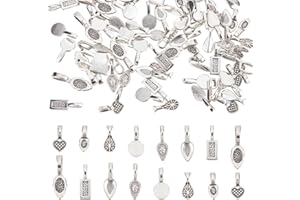 arricraft 80 pcs 8 Styles Glue-on Bails, Assorted Alloy Tibetan Style Charms Pendants Heart Round Oval Pad Bails for Earring Jewelry Connector Making