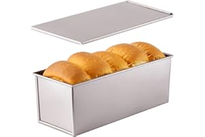 CHEFMADE Handlowa forma do pieczenia chleba Pullman z pokrywką, pojemność 1 kg, nieprzywierająca, prostokątna, płaska, do pieczenia w piekarniku, 12,2 x 32,5 x 12,9 cm (szampańskie złoto)