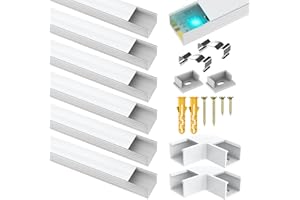 JIRVYUK Paquete de 6 perfiles LED de aluminio para tiras de luces LED Philips Hue, etc., canal de aluminio LED en forma de U de 1 m, difusor LED con cubierta blanca lechosa, tapas de extremo y clips de