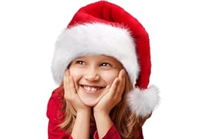 HOIIOH Weihnachtsmütze, Nikolausmütze für Kinder, Klassischer Rot Santa Mütze, Warm Dicker Bequemes Weihnachtsmützen aus Kunstleder Plüsch, Weihnachtsmann Mütze für Weihnachtsfeier, Weihnachtszubehör