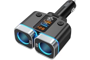 Nulaxy 150W Adaptador de Encendedor de Cigarrillos, 2 Enchufes Divisor USB C/QC3.0/USB2.4A Rápida Cargador de Coche, Interruptores Separados, 15A Fusible Reemplazable, para GPS/DashCam/Teléfono/iPad