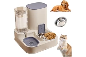 HOVEELUTY Mangeoire Automatique 2 en 1 pour Chat en Acier Inoxydable et PP avec Distributeur d'eau de Grande Capacité - Détachable
