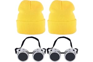 Kavoc Steampunk Hats with Goggles, Yellow Beanie Hat with Vintage Glasses for Men Women for Halloween Fancy Dress Up Accessories