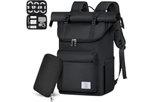 Lubardy Rolltop Rucksack Herren Damen Wasserdicht Rucksack Herren Laptop Rucksack 17,3 Zoll mit Kabeltasche Schulrucksack Daypacks für Uni Arbeit Reisen Freizeit 2 Teilige Set