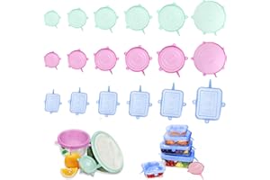 EXIN DECHEN 18 Piezas Tapa Silicona Ajustable de Diferentes Tamaños, Reutilizables Versátiles y Duraderas, Sin BPA para Cuencos, Vasos, Latas, Tarros de Miel, Fruta