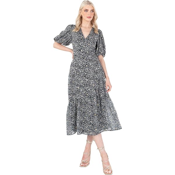 Posijego Women's Wrap V Neck Mini Dress Long Sleeve Ruffle Hem A-Line Dress Belted Flowy Skater Dresses