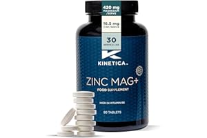 Kinetica Sport Zinc Mag + | 30 Servings, 90 Tablets | 420mg Magnesium, 16.5mg Zinc/Serve | Contains Selenium, Vitamin B6&C | Sleep Aid ZMA Supplement for Men & Women | WADA & Informed Sport Approved
