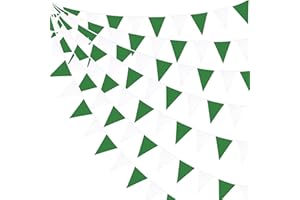 PINK BLUME 32Ft Green White Fabric Bunting Banner Party Decorations Triangle Flag Pennant Garland for Christmas Day X-mas Birthday Wedding Spring Summer Nursery Outdoor Home Garden Hanging Festivals Decoration