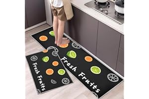 ‎HOIMLM Hoimlm Küchenteppiche 2 Stück, Rutschfestes Küchenmatten,Wasser und Öl aufnehmen Küche Matten Fußmatte Teppich Set,Staubdicht Fußmatte für Drinnen (40x60+40x120cm, Zitrone)