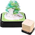 willkey 3D Desk Calendar 2025 Memo Pad Paper Art Creative Desk Calendar with LED Lights Green Tree/Earth Shape Acrylic Cover Desk Calendar for Home Office Desktop decor (Green Tree House)