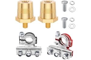 JEEJINYAN Batteriepolklemmen Set, M8 Messing-Batteriepoladapter Paar und 2 Stück Polklemmen Autobatterie 12v 3-Wege, Batteriepoladapter Paar mit Außengewinde für Auto Van Wohnwagen Boot Wohnmobil Caravan