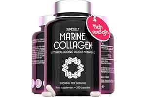 SUPERSELF Marine Collagen Capsules 2200mg - with Hyaluronic Acid & Vitamin C - High Strength Complex for Skin Hair Support - Premium Type 1 Peptides - Collagen Supplements for Women & Men - 120 Capsules