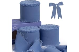 Cinta de gasa azul polvoriento para envolver regalos, cinta con flecos FAKILO, 3 rollos de 3,8cm x 6,5 m, juego de cintas vintage para invitaciones de boda