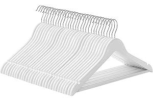 SONGMICS Grucce Legno, 30 Pezzi, Appendiabiti con Scanalature su Spalle, Barra Portapantaloni Antiscivolo e Gancio Girevole a 360°, per Completi Camicie Cappotti, Bianco CRW031WT