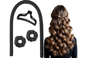 WINOK Locken über Nacht, Lockenwickler über Nacht, Stirnband Lockenwickler, Locken Im Schlaf, Hitzeloses Lockenstab Stirnband, Seidenbänder Haare, Locken Machen über Nacht Lange Haare Ribbon - Schwarz