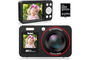 Rollei Compactline 64 Dual Screen Digitalkamera, 64MP 4K Fotoapparat mit Dual Display Kompaktes Fotokamera mit 18X Digitalem Zoom für Kinder Anfänger Schwarz, Digital-Kamera-Kompaktkamera-Fotoapparat