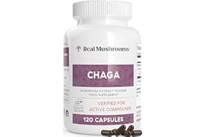 Real Mushrooms Chaga Extract (120ct) Immune and Digestive Support Organic Capsules - Non-GMO Supplement with Beta-Glucans