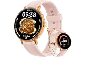 YOEVER Montre Connectée Femme pour Samsung,iPhone,Android,1.27" Montre Connectée Femme Appel Bluetooth,Voix de l'IA,Smartwatch Moniteur de Fréquence Cardiaque,Sommeil,SpO2,Étanche IP68,110+ Modes Sport-Rose