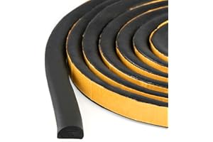 QWORK® 5 Feet Silicone Rubber Weather Strip, Extra Thick Draught Draft Excluder D Shape Self-Adhesive Foam Seal Strip Tape for Doors Frame and Windows Gaps, 16 x 10 mm (1.5m)