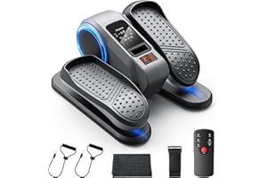 GONEX Ellittica Elettrica Sotto Scrivania - 2-in-1 Pedaliera 16 Velocità, 12 Programmi Auto + Manuale, Esercitatore Gambe per Anziani, con Telecomando e Fasce di Resistenza