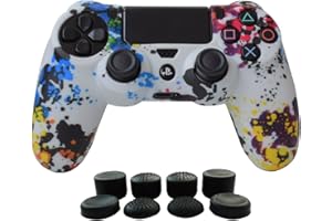 Hikfly Silicone Controller Cover Skin Protector Case Faceplates Kits for Sony Playstation 4 PS4/PS4 Slim/PS4 Pro Cntroller Video Games(1x Cover with 8 x FPS Pro Thumb Grips Caps)(White Paint)