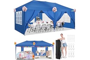 COBIZI Gazebo da Giardino Gazebo 3x6 m Pieghevole Gazebo Richiudibile con 6 Pareti Tende Gazebo Chiuso Impermeabile Tenda Pop up Gazebo Chiuso Tendone per Feste (3x6m, Blu)
