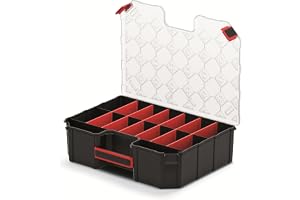 Mivos Förvaringslåda 390 x 284 x 105 mm - Med 16 justerbara fack - Skruvlåda - Tillbehörshållare - Robust verktygslåda för ve