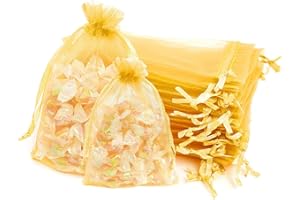 AHOMAME 20Pcs Large Gold Organza Gift Bag 10x15cm Jewellery Pouches Organza Bag Party Favour Candy Drawstring Bag for Wedding, Birthday, Anniversary, Christmas