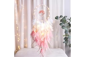 ‎DSAREN Dsaren Traumfänger aus Federn, beleuchtet, handgefertigt, mobil, Traumfänger, Retro, romantisch, Dekoration für Mädchen, Mobile Dekoration, Haus, Schlafzimmer, Wand, Auto, Geburtstag, Geschenk (A,