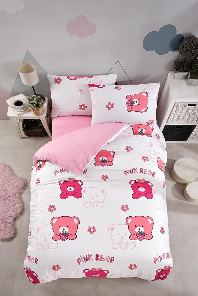 LALİVA Çarşafı Lastikli Ayıcıklı Çocuk Nevresim Takımı, Pembe