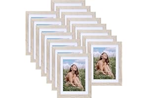 Vasemouh Cornice 13x18 con Passepartout o Cornice 15x20 Senza Passepartout,Portafoto da Tavolo o Parete, Perfetto per Casa Ufficio, Cornice in Color Avorio Legno Mdf Set 15