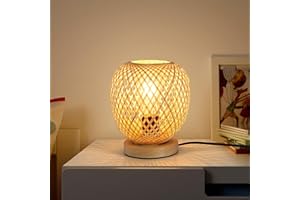 SCHINDORA Bambú Trenzado Lamparas De Mesita De Noche,Boho Lampara Escritorio base De Madera Creativa Hecha A Mano E27 Decorativa Lampara Mesita Noche Para Dormitorio Comedor Fiesta De Bodas Regalo Interior