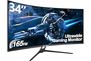 CRUA Moniteur de Jeu 34 Pouces (86 cm d'écran) 3440X1440P WQHD, 165 Hz DP, 144 Hz HDMI, 1 ms (VRB), 2X HDMI 2.0, DP 1.4, incurvé, réglable en Hauteur, FreeSync Premium DP/HDMI