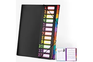 Cexovo Intercalaires Classeur A4 Dossier Rangement Documents Trieur Extensible 12 Poches A4,Classeur Trieur Avec Étiquettes,DossierRangement Documents,Convient à l'école,Au bureau,à la Maison,Noir