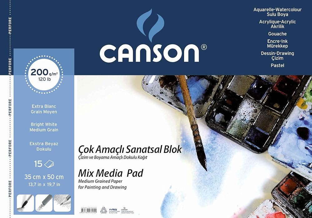 Canson Fineface Çok Amaçli Resim Bloklari 200Gr 35X50 15Yp Spiralli Resim Defteri