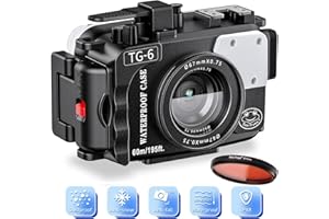 Sea frogs Carcasa de cámara compatible con Olympus TG-6, resistente al agua IPX8, protección de profundidad de 60 m con filtro rojo, ideal para buceo, surf, remo, color negro