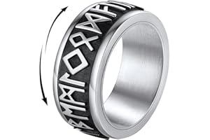 FindChic Bague Homme Anti-Stress Viking Runes Nordique, Taille 54-72, Anneau Alliance Rotative Acier Inxydable