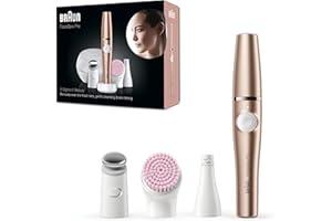 Braun FaceSpa Pro Depiladora Eléctrica Facial Mujer Todo en 1 con Cepillo de Limpieza, Base de Carga, Funda Portátil, Inalámbrica, 921, Bronce