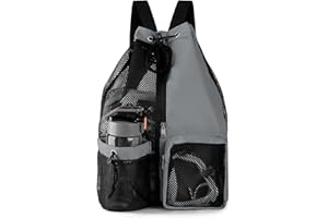 VichiPan Swimming Bag, Mesh Drawstring Backpack, Dry Wet Separation Swim Bag, Swimming Equipment Mesh Bag with Wet Pocket for Beach Swimming Gym Travel Workout Gear
