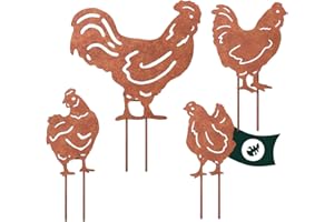 ‎VERDOBA VERDOBA Hühner mit Hahn Gartendeko Rost - Hahn Deko - Hühner Deko Garten mit Rostpatina - Gartenstecker Rost Hühner und Hahn aus stabilem Eisen - Dekohühner Deko für Garten, Balkon & Terrasse