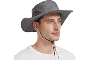 BIGOCO Sombrero de Hombre para El Sol - Pescador Safari Protección UV, Trekking Malla Algodon, Ala Ancha Explorador