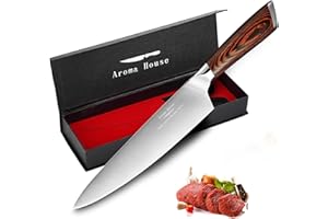 Aroma House Couteau de Chef 8 Pouces,Professionnel Couteau de Cuisine,Couteau de Chef Acier Inoxydable Lame de Couteau Extra tranchante avec Manche Ergonomique pour Le ménage et Le Restaurant