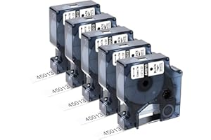 Upwinning Compatibile Dymo D1 Nastro 12mm x 7m 45013 S0720530 A45013 per Dymo LabelManager 160 210D 260P 280 360D 420P PnP 450 450D, Nero su Bianco, confezione da 5