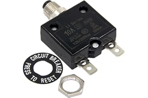 RKURCK 125-250V AC 50V DC Push Button Circuit Breaker 10 Amps Thermal Overload Protector L1 Series Manual Reset Thermal Circuit Breaker 10A