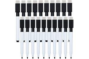 Autoau Rotuladores Pizarra Blanca 20 Pcs Marcadores Rotulador Pizarra Blanca con Borrador, Boli Negro Para Hogar Escuela u Oficina(11.3 * 1cm)