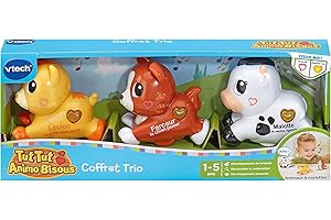 VTech - Tut Tut Animo Bisous Coffret Trio - 3 Animaux Interactifs à roulettes, Chat, Chien et Vache - Jouets Musicaux et Sonores à Collectionner - Cadeau Enfant de 1 an à 5 Ans - Contenu en Français