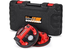 Bonvoisin Ventosa Elettrica per Piastrelle 2PCS, 440lbs/200kg Capacità di Carico, con Batteria al Litio 3000mAh, con Manometro, per Vetro/Finestra/Acciaio/Pietra/Legno (EU)