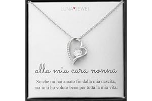 Luna Jewel Collana per Nonna con dedica, colore oro o argento, cuore, idea regalo, con cofanetto e messaggio, ciondolo donna, gioielli, per lei, idee compleanno