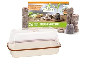 ‎FLORTUS FREUDE AN VIELFALT FLORTUS Set Zimmergewächshaus BoQube M Kupfer & Kokos Quelltöpfe (24 STK) | Gewächshaus & Quelltabletten aus Kokoserde Anzuchterde | Geschenkset